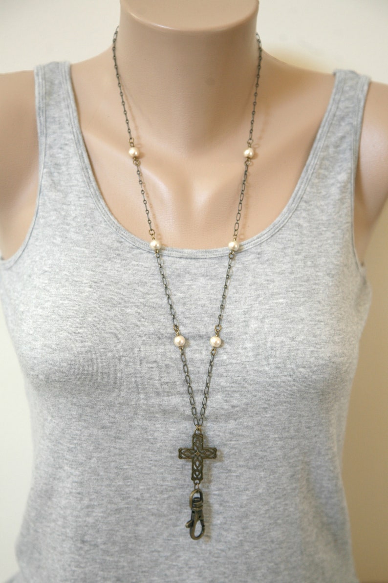 Cross Eyeglass and Badge Lanyard, Religious Lanyard, Three Finishes