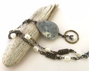 Soft Powder Blue Sponge Coral and Antiqued Brass Vintage Inspired Eyeglass Necklace, Eyeglass Lanyard, ID Lanyard, Blue Eyeglass Necklace