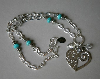 Metal Heart and Turquoise Eyeglass Holder Necklace Lanyard