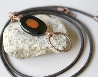 Unisex Lanyard,Black and Brown Antiqued Copper, Soft Suede Cord Eyeglass Lanyard, ID Necklace, Badge Holder, Gemstone Lanyard