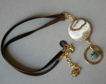 Grossular Garnet and Leather Cord Eyeglass Holder Necklace
