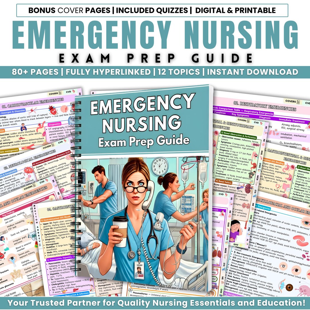 Emergency Nurse Exam Study Guide | Printable 80-page Review Workbook ...