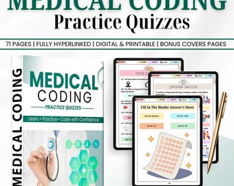 Medical Coding Practice Quizzes Bundle | ICD-10 CPT Cheat Sheets | Anatomy & Medical Terminology PDF | 71+ Page Printable Coding Reference