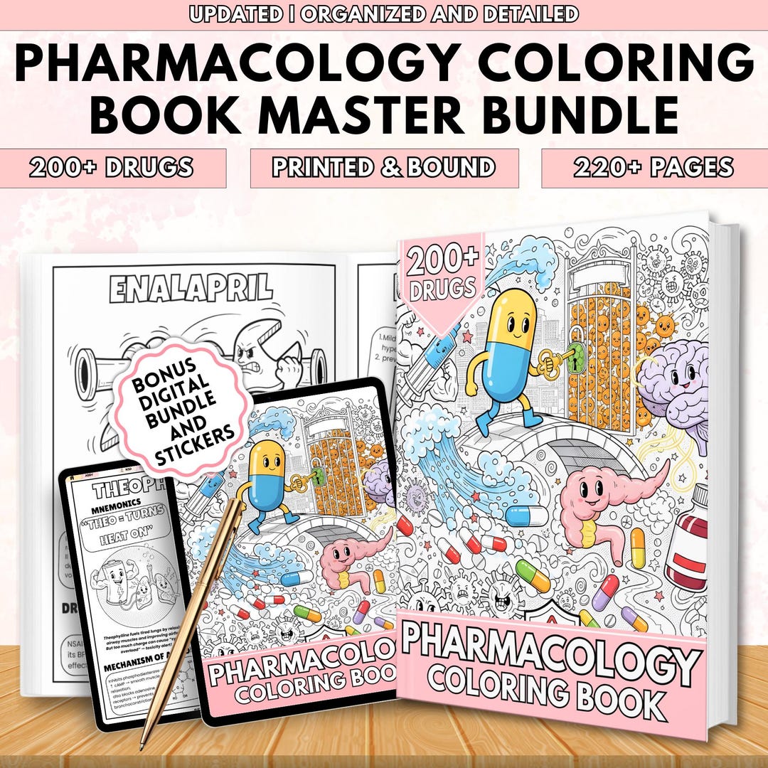 Pharmacology Coloring Study Book (printed) | 220+ Pages | Nursing Drug Guide | Nursing Student ...