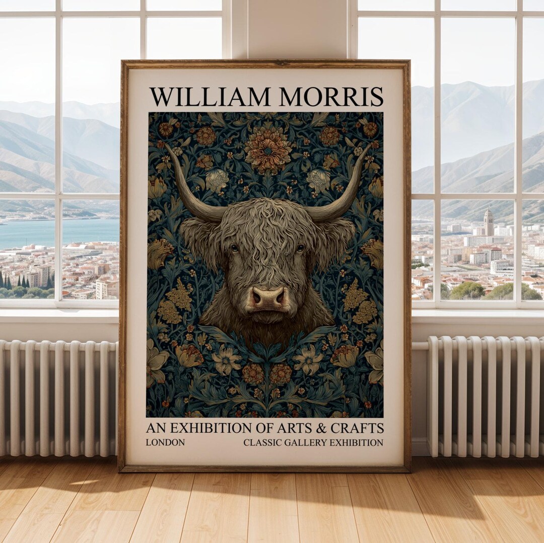 William Morris Highland Cow Print , Botanical Print , Floral Poster - Etsy