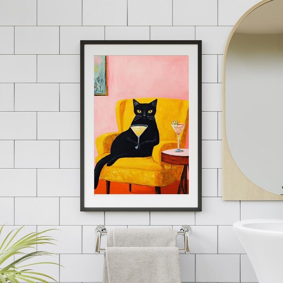 Chat noir avec martini Impression artistique - France