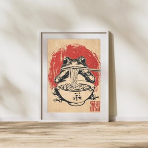 Retro Frog Ramen Poster: Quirky Japanese Kitchen Wall Art