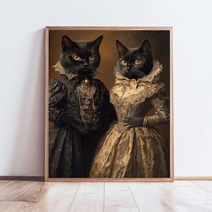 Whimsical Black Cat Art Print: Victorian Style Wall Decor