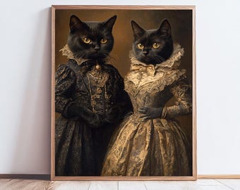 Whimsical Black Cat Art Print: Victorian Style Wall Decor