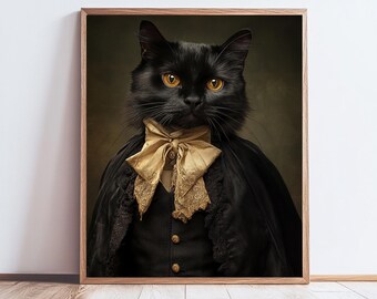 Whimsical Victorian Cat Art Print: Vintage Style Wall Decor
