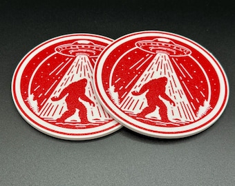 Bigfoot Drink Coasters - Set of 4 - 3D Printed with Cork Backing - Sasquatch Gift