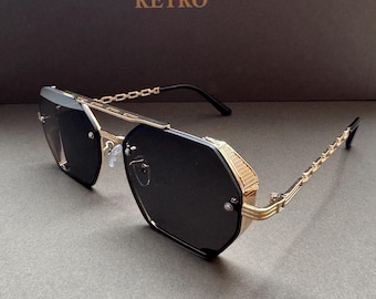 Vintage Gold Octagon Sunglasses: Geometric Lenses, UV400 Protection