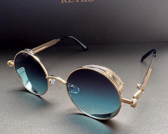 Steampunk Sunglasses: Silver Frame, Blue Lenses - Cosplay Festival Goggles