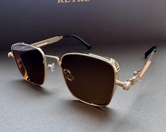 Vintage Style Gold & Bronw lenses Mens Women Sunglasses | Summer Travel | Hollidays | Festivals |