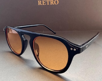 Vintage Style Black Sunglasses with Orange Lenses