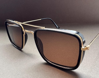 Retro 80s Square Sunglasses: Black & Brown Lenses, UV Protection