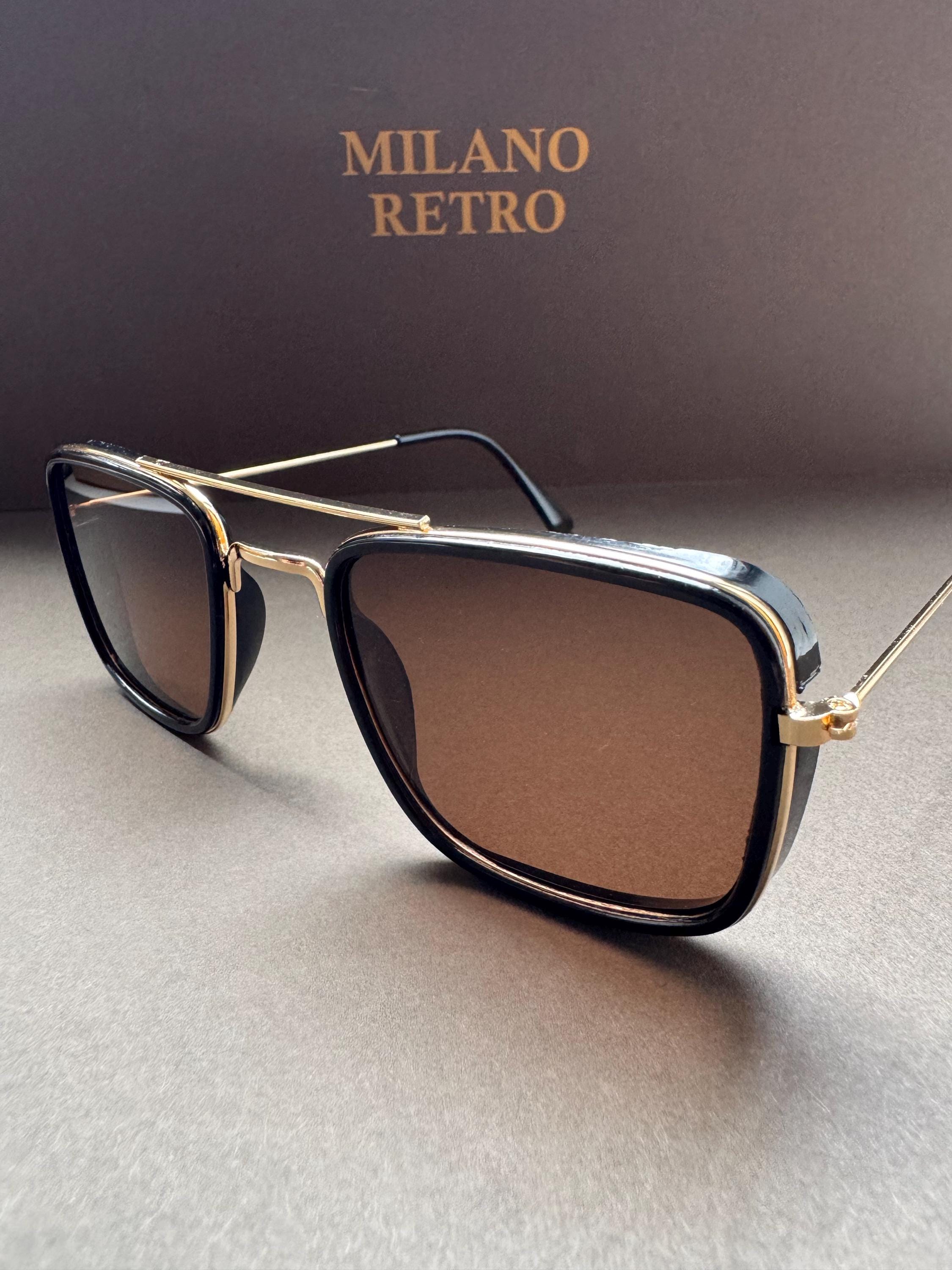 Lunettes de soleil carrées vintage des années 1980, cadre en plastique noir de taille moyenne, lunettes originales non portées Dead Stock - France