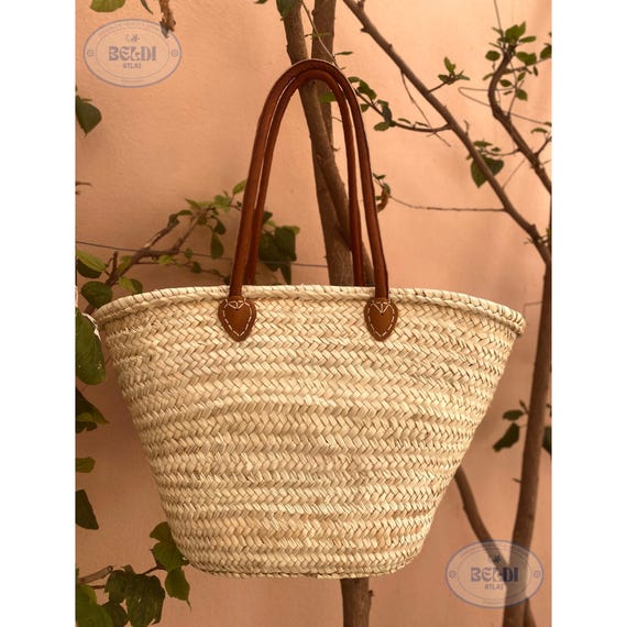 Large French Straw Market Basket: Handwoven Beach Bag