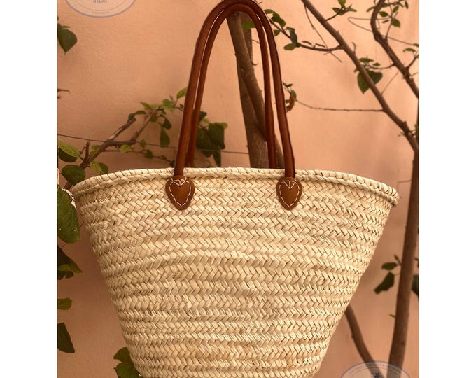 Large French Straw Market Basket: Handwoven Beach Bag