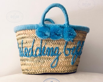 Personalized Moroccan Straw Basket: Custom Embroidered Beach Tote