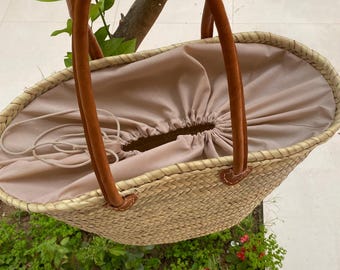 Handmade Moroccan Straw Tote Bag: Vegan Leather Handle, Summer Beach Basket