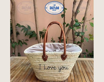 Large French Straw Market Basket: Handwoven Beach Bag