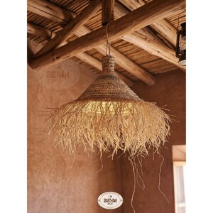 Handmade Straw Parasol Pendant Light - Boho Palm Leaf Lampshade image 5