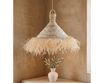 Handmade Straw Parasol Pendant Light - Boho Palm Leaf Lampshade