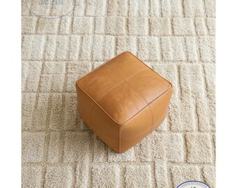 Square Leather Pouf Black - Delivered Unstuffed - Ottoman, Footstool, Floor Cushion