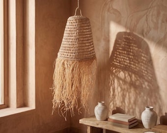 EVA cone-shaped fringed pendant lights in palm leaves