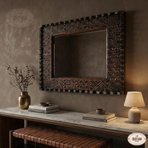 Large Hand Carved Wooden Mirror - Moroccan Mirror in Vintage Style - Old Wall