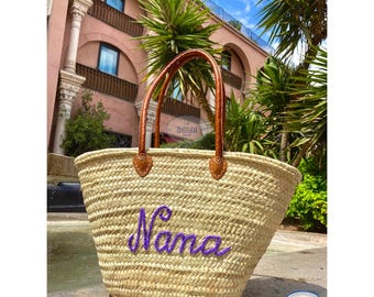 Personalisierte Stroh Strandtasche: Gestickte marokkanische Tasche, Brautgeschenk