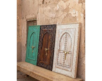 Moroccan Hand Carved Wooden Mirror, Old Wood Frame,   Vintage Style Wall Decor, Farmhouse.