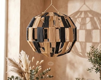 Raffia Pendant Light - Woven Globe Ceiling Lamp - Boho Ball Chandelier - Scandi Sphere Shade