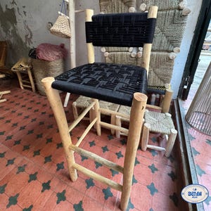 Moroccan stool bar with backrest in cord