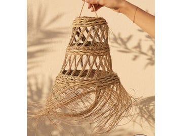 Stroh Leuchte | Boho Outdoor Stroh Anhänger | Einzigartige Lampe Decor