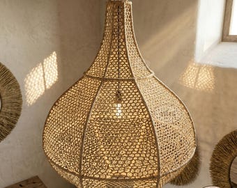 Raffia pendant light, hanging lamp shade in raffia