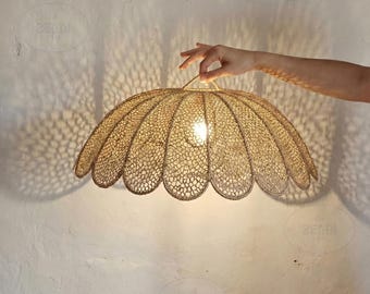 Handwoven Palm Leaf Lampshade: Moroccan Boho Pendant Light