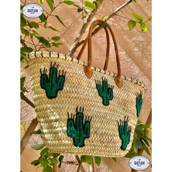 Handwoven Straw Market Bag: Moroccan Leather Tote