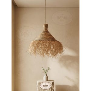 Handmade Straw Parasol Pendant Light - Boho Palm Leaf Lampshade image 3