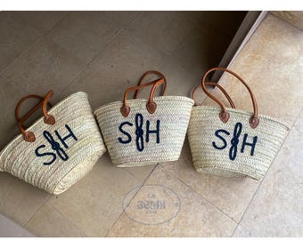 Large French Straw Market Basket: Handwoven Beach Bag