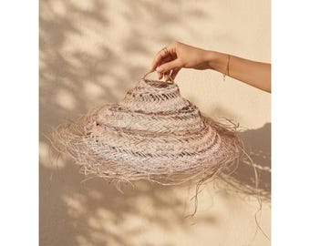 Handmade Straw Parasol Pendant Light - Boho Palm Leaf Lampshade