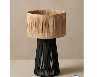 Handwoven Raffia Corde Table Lamp: Moroccan Boho Lighting