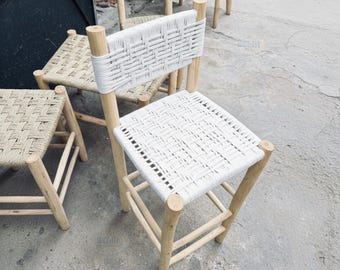 Tabouret de bar marocain avec dossier en corde