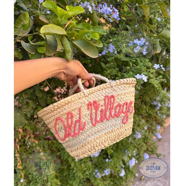 Cesta de paja bordada personalizada: bolso de playa marroquí