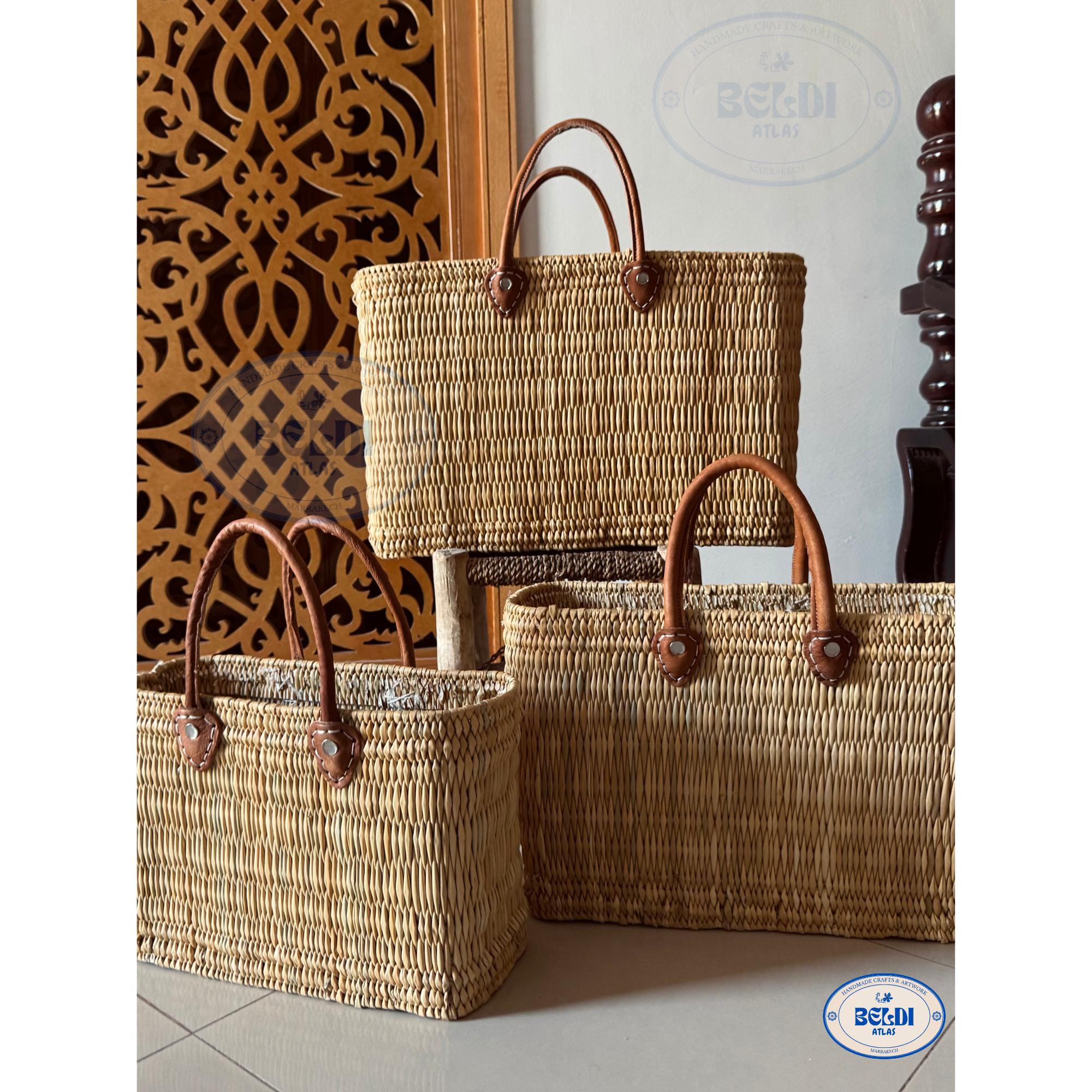 Handmade Woven Moroccan Market Basket With Leather Handles - Etsy