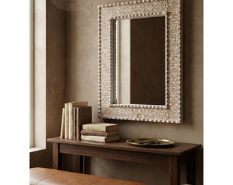 Large Antique Wood Floor Mirror | Natural Wood Bathroom Frame | Reclaimed Wooden Decor