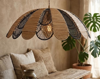 Handwoven Palm Leaf Lampshade: Moroccan Boho Pendant Light