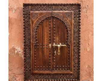 Hand Carved Cedar Wood Moroccan Window, Rustic Wall Decor