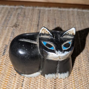 Vintage Handmade Solid Wood Cat Ornament Figurine Modernist Mid Century